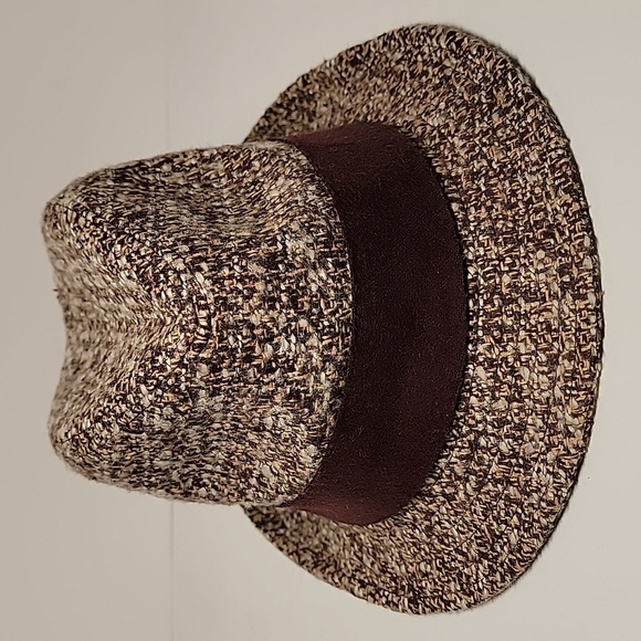 August Trilby Tweed Fedora Hat Brown Tan White Wool Floral Lining OS - Picture 1 of 13